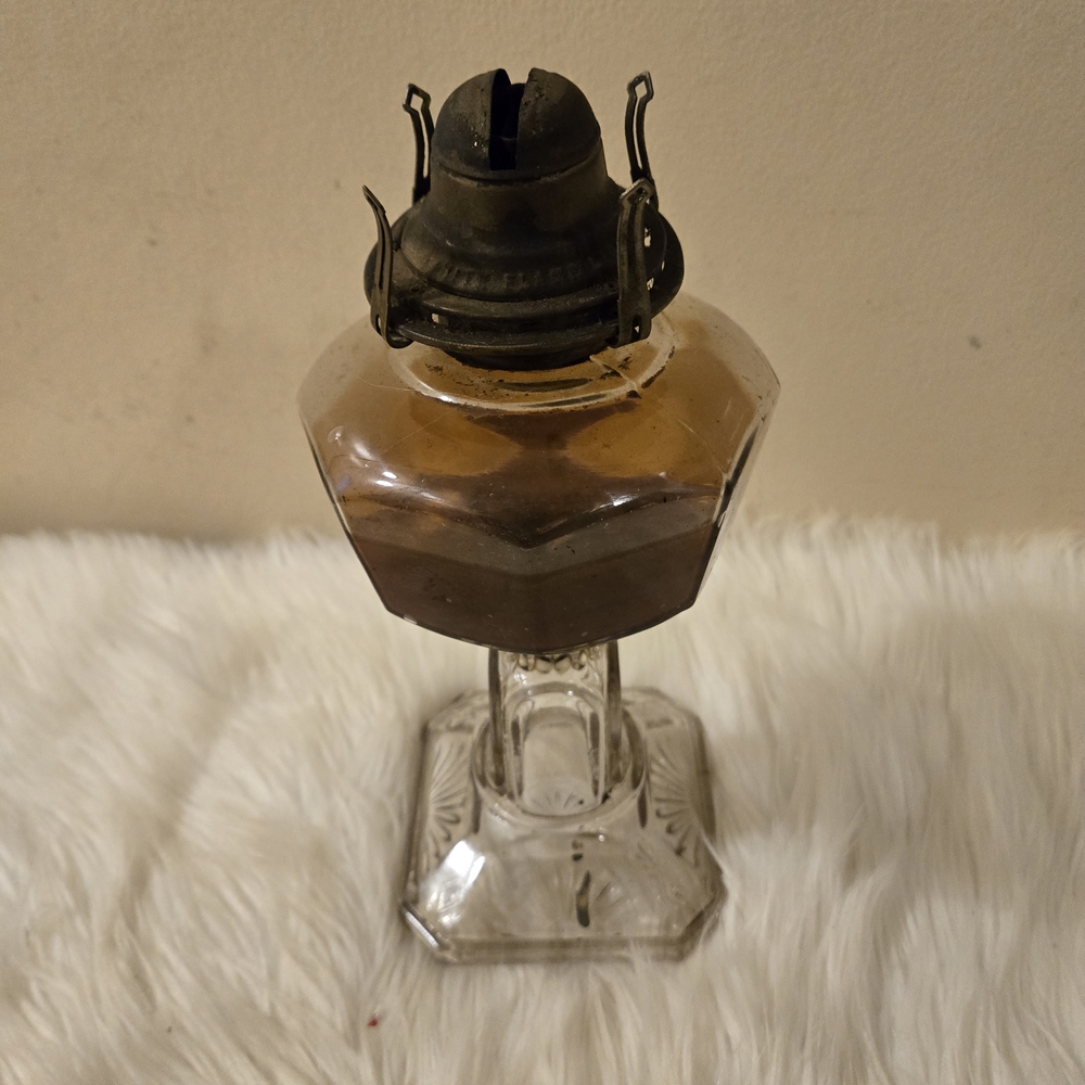 Vintage Glass Oil Lamp with Brown Accents without the shade
